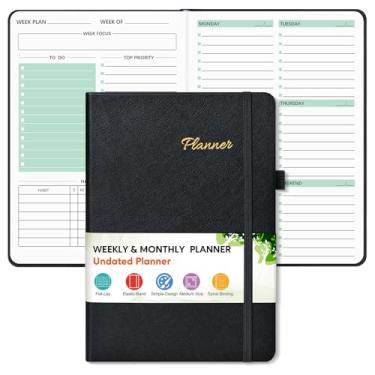 Imagem de Agenda semanal e mensal de capa dura sem data, caderno semanal de tarefas com organizador de rastreador de objetivos e hábitos, agenda de calendário semanal simplificado com encadernação espiral, 14,6