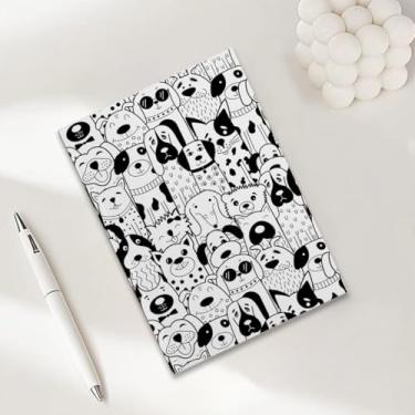 Imagem de Cadernos com estampa de cachorro preto e branco sem costura para trabalho, caderno de composição A5, caderno pautado para faculdade, agenda de viagem forrada para escrever anotações, presentes para