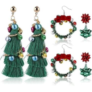 Imagem de Brincos de Natal com 3 designs, brincos pendentes de flor de sino com borla, acessórios de joias de férias, presentes para mulheres, lembrancinhas de festa