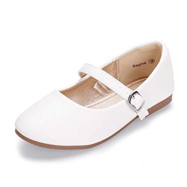 Imagem de HEHAINOM Sapatilhas de balé clássicas infantis meninas Regina Sapatos de fivela uniforme escolar, White Pu, 12 Little Kid