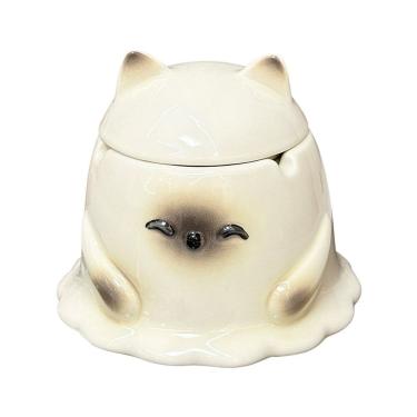 Imagem de Cinzeiro de cerâmica siamês para gatos com tampa e design à prova de vento