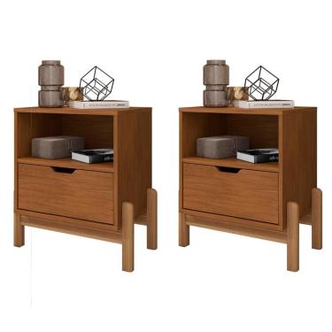 Imagem de Kit 2 Mesas De Cabeceira 1 Gaveta 004015 Cedro Dcasa Cedro