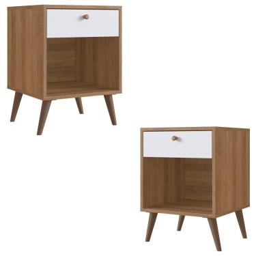 Imagem de Kit 02 Mesas De Cabeceira 01 Gaveta 40cm Mel Branco Proddy Mel Branco