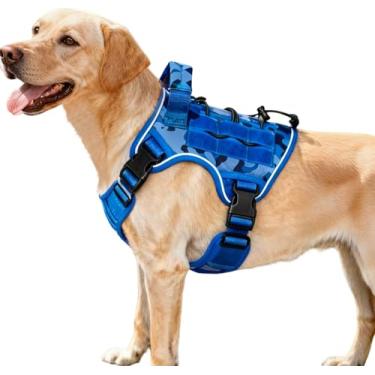 Imagem de Peitoral tático resistente para cães grandes, colete refletivo ajustável sem puxão com sistema Molle, controle de nível militar K9 para treinamento de serviço, atividades ao ar livre e mais de 10