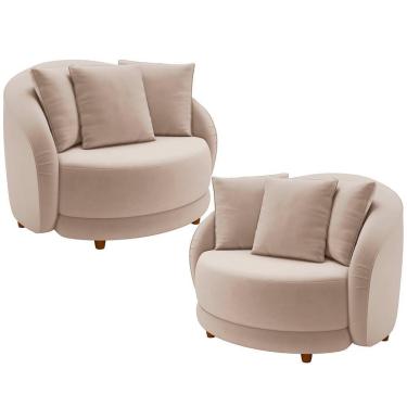 Imagem de Kit 2 Poltronas Decorativa Para Sala Pés Madeira Kaly M22 Veludo Bege - Mpozenato
