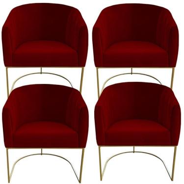 Imagem de Kit 04 Poltrona Julia Com Base De Ferro Sala De Estar Escritório Recepção Clinica Suede Vermelho D'classe Decor