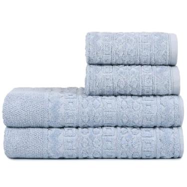 Imagem de Toalha de Banho Gigante, Jogo/Kit 4 Toalhas (2 Banho + 2 Rosto) Macia Algodão Luxo Barra Aveludada Alta Absorção(Céu de Inverno)