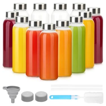 Imagem de Luxfuel Garrafa de vidro transparente de 293 ml com tampa, garrafas de água de vidro reutilizáveis com tampa de aço inoxidável e canudos para sucos, leite, gengibre e vitaminas, geladeira, à prova de