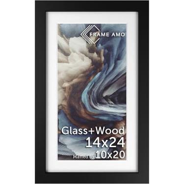 Imagem de Frame Amo Moldura para pôster de madeira maciça preta 35,5 x 61,8 cm, tapete branco para imagem de 25,4 x 50,8 cm, frente de vidro temperado, 3,8 cm de largura, 2,5 cm de espessura, ponta alta