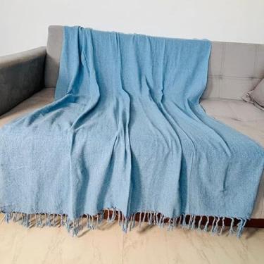 Imagem de Manta Para Sofá ou Cama 100% Algodão Tamanho 210x120 – Capa Decorativa e Protetora para Ambientes Elegantes (Azul Bebê)