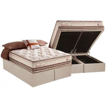 Imagem de Cama Box Baú Queen: Colchão Molas Ensacadas Herval Istambul + Base Crc Suede Bege (158x198)