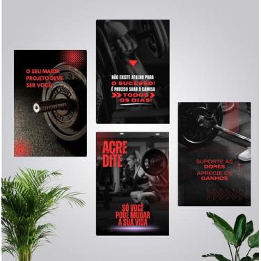 Imagem de Kit 4 Quadros Academia Treino Motivação Decorativo 28x40cm - CAMALEÃO 
