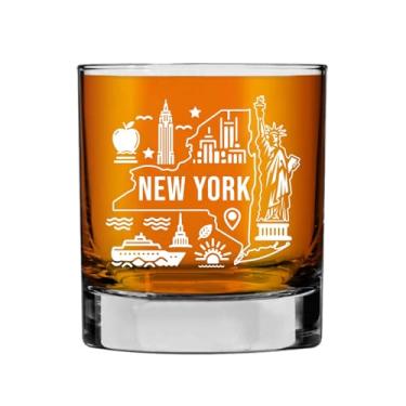 Imagem de Rose88Gift Copo de uísque com contorno do mapa do estado de Nova York - Uísque antiquado para viagem ao estado de Nova York - Presente de decoração de vidro de uísque com tema estadual para homens e