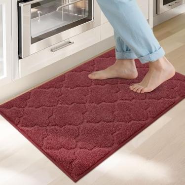 Imagem de COSY HOMEER Tapetes de cozinha 51 x 81 cm, laváveis e antiderrapantes, tapetes de cozinha absorventes para o chão, tapetes macios para cozinha, tapete de pia, entrada, tapetes de área, vermelho