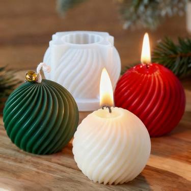 Imagem de Moldes de bola rotativa 3D para fabricação de velas, bolas de Natal com listras espirais, moldes de silicone para artesanato em gesso de resina, artesanato faça você mesmo, velas perfumadas, presentes