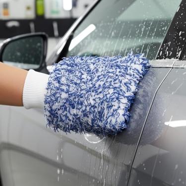 Imagem de 1 luva de esponja de microfibra para lavagem de carro, luva macia para limpeza de carro, material de fibra de pelúcia, secagem rápida, reutilizável, sem arranhões para superfície (azul 18 * 25 * 3 cm)