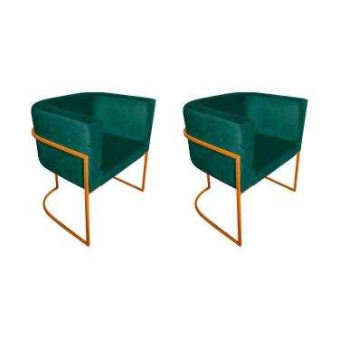 Imagem de Kit 2 Cadeiras De Jantar Premium Base De Ferro Cobre Veludo Verde