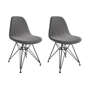 Imagem de Kit 2 Cadeiras Jantar Estofadas Grafite Eames Base Ferro Preto - Cor: Marrom