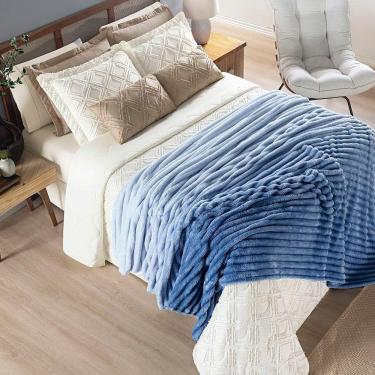 Imagem de Coordenado Cobre Leito E Cobertor Fluflu Queen Ultrasoft Alto Relevo Dupla Face Lilás 100% Poliéster