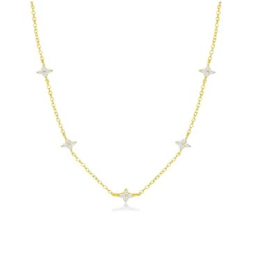 Imagem de Colar de flores para mulheres, pérola banhada a ouro 14K, diamante/quatro folhas, joia da sorte para noiva, adjustable, Latão, Sem Pedra Preciosa