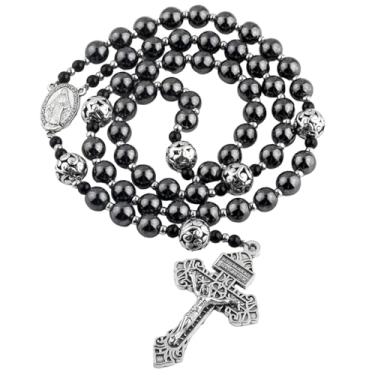 Imagem de immerFancy Colar de rosário com cruz para mulheres, gótico vintage católico crucifixo cruz colar em camadas para homens religiosa cristã Rosarios Catolicos joia presente, 23 inch, Aço inoxidável Gema