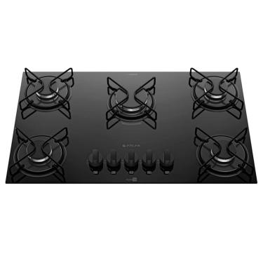 Imagem de Cooktop 5 Bocas a Gás Atlas Agile Up com Mesa de Vidro e Queimador Mega Chama Preto Bivolt