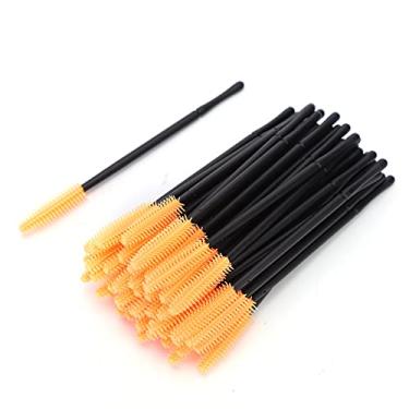 Imagem de 50 unidades/conjunto de pincéis descartáveis ​​para cílios, pincéis de maquiagem, aplicador de rímel, ferramenta de beleza, salão profissional, uso doméstico, silicone, amarelo, (Laranja)
