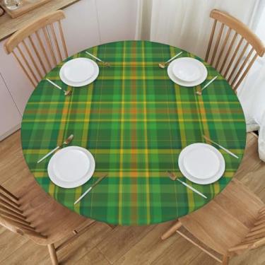Imagem de BOXIMIAO Toalha de mesa redonda xadrez verde vintage com borda elástica toalha de mesa impermeável reutilizável para férias, cozinha, festa, pátio, M (114 a 127 cm)