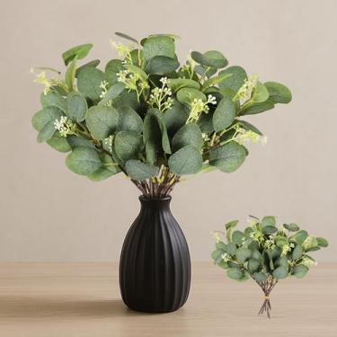 Imagem de 10 peças de hastes artificiais de eucalipto com frutas – 30 cm, ramos de eucalipto falso para decoração de casamento/casa/escritório