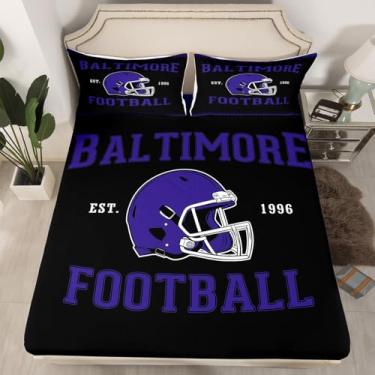 Imagem de Erosebridal Jogo de lençol casal com capacete de rúgbi clássico de futebol americano, cor do time de futebol americano, tema esportivo de rúgbi da cidade, para decoração de quarto (Baltimore)