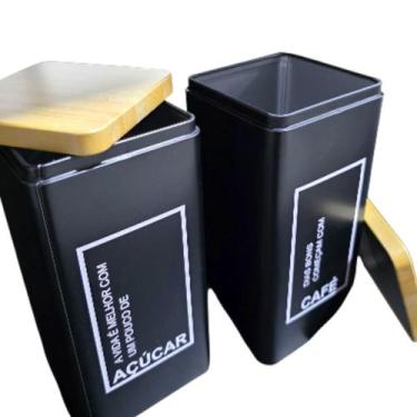 Imagem de Pote Lata Mantimentos De Café E Açúcar Quadrado Kit 2 Peças - FWB