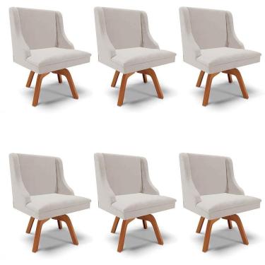 Imagem de Kit 6 Cadeiras Estofadas Base Giratória De Madeira Lia Veludo Cinza - Ibiza