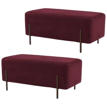 Imagem de Kit 2 Puffs Decorativos 90cm Base Aço Status C-278 Veludo Marsala - Domi