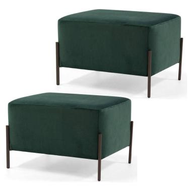 Imagem de Kit 2 Puffs Decorativos 60cm Base Aço Status C-303 Veludo Verde Musgo- Domi