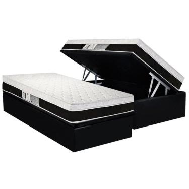 Imagem de Cama Box Baú Solteiro: Colchão Molas Ensacadas Luckspuma Roma + Base Crc Suede Black (88x188)