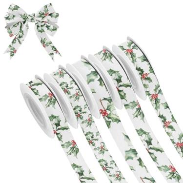 Imagem de SEHANY 5 rolos de fita de Natal 0,59 polegadas 5 jardas fitas de tecido de árvore de Natal fitas de cetim festivas fitas decorativas de Natal para embrulho de presente faça você mesmo artesanato