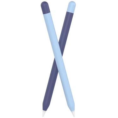 Imagem de FAFALITHIC Pacote com 2 capas de silicone compatíveis com Apple Pencil 1ª geração capa protetora com aderência confortável (azul + azul meia-noite)