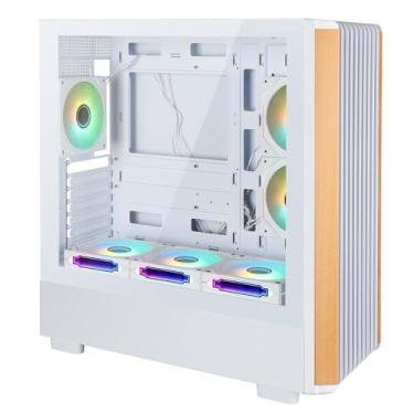 Imagem de ATX Mid Tower PC Gaming Case - Frente de madeira de nogueira - Painel lateral de vidro temperado - Seis ventiladores ARGB PWM de 120 mm incluídos alto fluxo de ar - Design de câmara dupla - Suporte