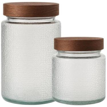 Imagem de Potes de Vidro Hermético Tampa Madeira Acácia 750ml e 550ml - Le Bianc