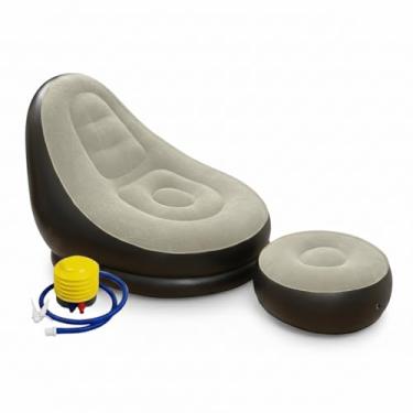 Imagem de Sofá Inflável Portátil Com Bomba De Ar Poltrona Dobrável Para Camping Praia E Casa Ao Livre(Cinza Sofa (2 Em 1))