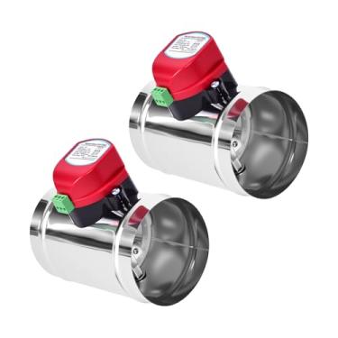 Imagem de ZOWZEA Amortecedor de duto motorizado de 2 peças de 10 cm, controle de amortecedor liga/desliga, amortecedor de controle de fluxo de ar de aço inoxidável para sistema HVAC, 24V AC