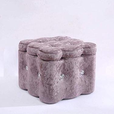 Imagem de FAMEOYA Banqueta de madeira europeia para pufe otomano com armazenamento alto 29 cm banquinho quadrado para sala de estar, quarto, estudo, banco pequeno cinza