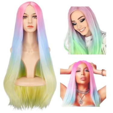 Imagem de Peruca AGPTEK Rainbow de 70 cm de comprimento para cosplay de Hallowee