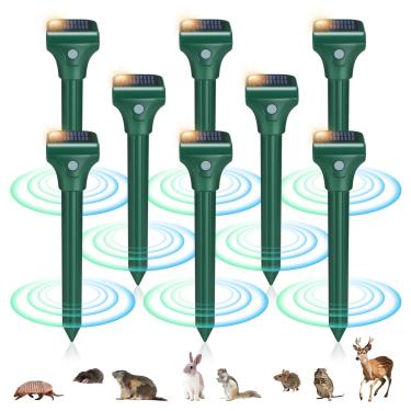 Imagem de Repelente de toupeira, pacote com 8 repelentes de cobra/gambá para quintal repelente de coelho ao ar livre IP65 à prova d'água, para se livrar de ratazanas, esquilos, guaxinins e gambás para gramado e