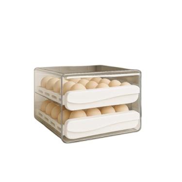 Imagem de Porta Ovos 2 andares Organizador de Geladeira Gaveteiro Duplo Branco Empilhavel Casa Cozinha