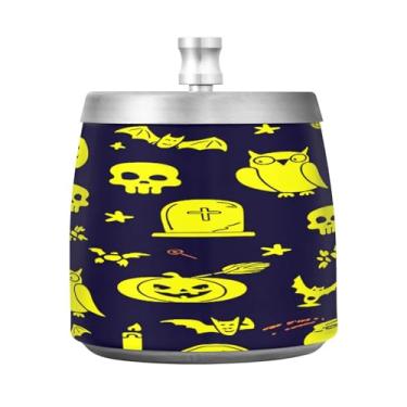 Imagem de Qilmy Cinzeiro de aço inoxidável com tampa - Cinzeiro de cigarro à prova de vento sem cheiro sem fumaça para casa, escritório, carro, pátio, varanda (uso interno e externo)