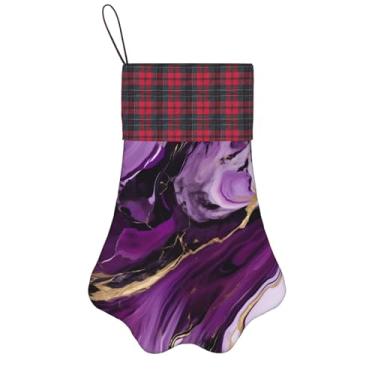 Imagem de SKKNT Textura roxa escura mármore 1 impressão meias de Natal animais de estimação decoração de natal cães gatos árvore decoração doce presente conveniente