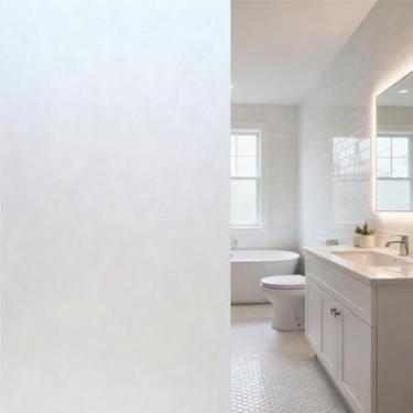 Imagem de Película de privacidade de janela de vidro fosco estática fixa 19,7 x 196 polegadas geada para banheiro geada decorativa calor bloqueio UV antirreflexo forte estática fixa a janelas de vidro (17,5 x