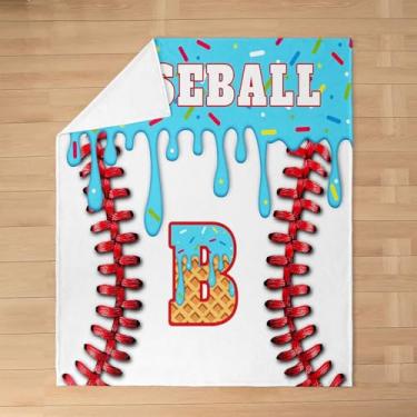 Imagem de Basebol personalizado para cama sofá cadeira sala de estar cobertor de lã personalizado inicial B para meninos meninas presente para amantes de beisebol cobertor de flanela pelúcia felpudo, bebê 76 cm