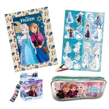 Imagem de Kit Material Escolar Princesas Disney Diário Magnético Estojo Rolo de 